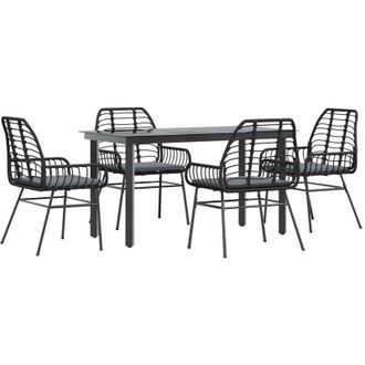 vidaXL Juego De Comedor Jard&iacute;n 5 Piezas Cojines Rat&aacute;n Sint&eacute;tico Negro Vidaxl