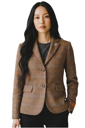 TruClothing Womens Oak Brown Tailored Check Tweed Blazer Formal Jacket - TPSTZ-7