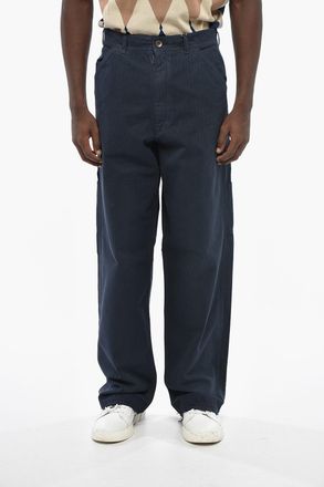 Maison Margiela MM1 MM10 Pantaloni in Cotone Motivo Herringbone a Gamba Dritta con Orlo Sfrangiato Maison Margiela