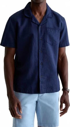 AG - Adriano Goldschmied Foster Relaxed Linen Camp Shirt In Deep Navy