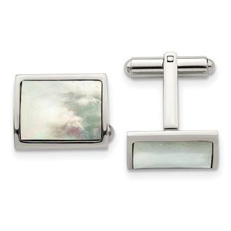 Diamond2Deal Stainless Steel Polished Mother Of Pearl Cufflinks