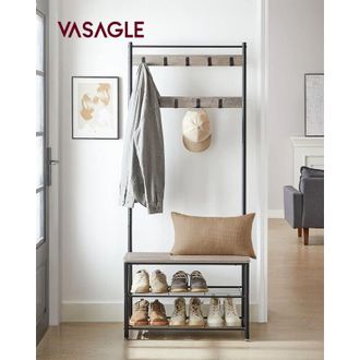 Songmics Songmics - vasagle Appendiabiti con Scarpiera, Mobile da Ingresso con Panca, 4 in 1, 9 Ganci Rimovibili, Barra Attaccapanni, Entrata Corridoio, 33,7