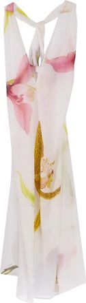 Genny Orchid Print Lange Katoenen Jurk - Dames - Maxi kleedjes - Wit - XS - Katoen - Kleedjes
