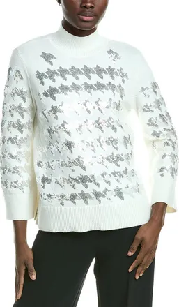 Anne Klein Sequin Houndstooth Mock Neck Sweater
