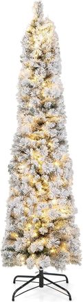 Costway Costway 180cm &Aacute;rbol De Navidad Artificial, 150 Luces Led Blancas C&aacute;lidas, &Aacute;rbol De Navidad En Forma De L&aacute;piz Nevado, 373 Puntas De Rama De Pe Y Pvc, A