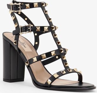 Valentino Garavani Womens Leather Sandals Rockstud Black