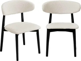 Sweeek Silla de madera de hevea y tejido borreguito, set de 2, negro