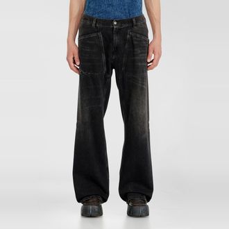 Diesel Relaxed Jeans Regular Waist D-Zeta, Black/Dark grey, Zip fly