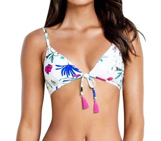Seafolly Tie Front Bralette Bikini Top In Sea Flower Festival White