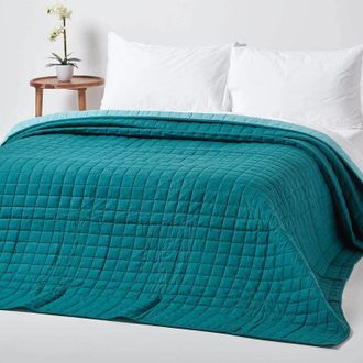 Homescapes Homescapes - Cotton Quilted Reversible Bedspread Teal & Blue, 230 x 250 cm