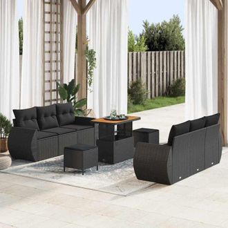 vidaXL Conjunto De Sof&aacute; De Jard&iacute;n 9 Pcs Negro Rat&aacute;n Sint&eacute;tico Vidaxl