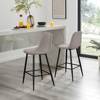 Furniturebox Corona Set of 2 Counter Stools - Faux Leather Counter Stools With Black Legs - Kitchen Island Stool in Beige