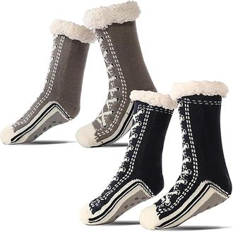 Generic Ultra-Thick Cashmere Slipper Socks for Women, Home Non-slip Soft Cozy Fleece, Winter Warm Fluffy Christmas Sock with Grippers (2pcs-b)