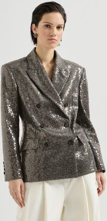 Brunello Cucinelli Dazzling texture embroidery blazer in virgin wool flannel in Dark Grey at Nordstrom, Size 46
