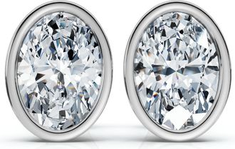 Pompeii3 Oval Cut Diamond Bezel Studs 14k Gold Lab Grown Size: Medium