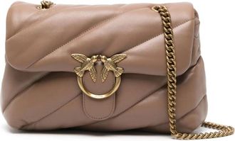 Pinko Love Puff Matelass&eacute; Leren Schoudertas - Dames - Schoudertassen - Bruin - ONE Size - Katoen - Tassen