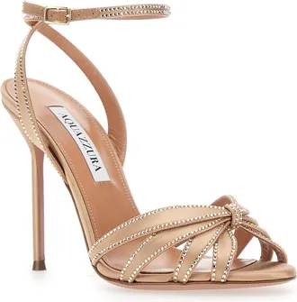 Aquazzura Womens Heeled Sandals Soul Mate Crystal Beige Viscose