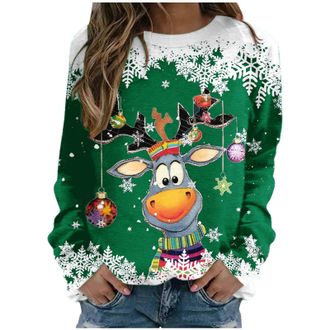 Generic Christmas Jumpers For Women Uk,Reindeer Print Printed Jumper Christmas Long Sleeve Shirt Women Pullover Winter Jumper Outerwear Shirts Plus Size Crew 