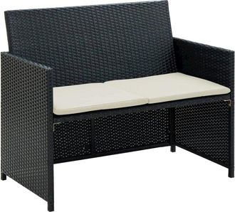 vidaXL 2 Seater Garden Sofa with Cushions Black Poly Rattan, 43910