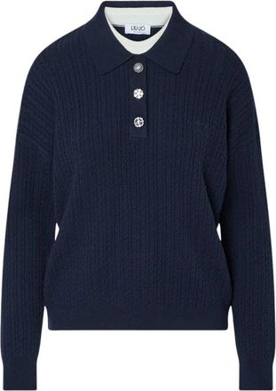 Liu Jo Gebreide Polo met Sierknopen - Dames - Polos - Blauw - L - Wol - Tops