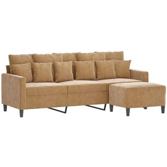 vidaXL Vidaxl - Sof&aacute; De 3 Plazas Con Taburete De Terciopelo Marr&oacute;n 180 Cm