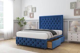 Sloomy Vienna Plush Divan Set 4 Drawers-26 Headboard-Footboard in Navy | Size: Small Double