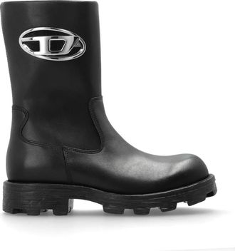 Diesel Schoenen, Dames, Zwart, 39 EU, Leer, D-Hammer Bkr Enkellaarsjes