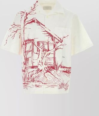 Prada poplin shirt short sleeves graphic print pocket