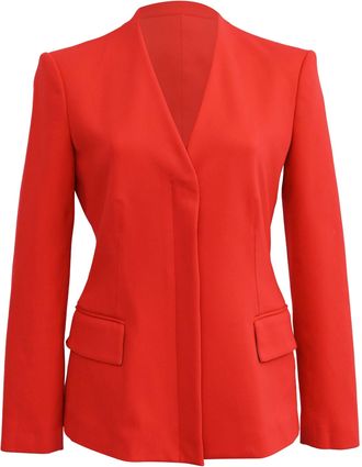 Theory Hidden-Buttoned Blazer with Pockets in Red Wool