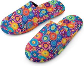 Generic Colorful Dots And Circles Mens Flannel Slipper Soft Comfy House Shoes Non Slip Winter Warm Indoor Outdoor Slippers