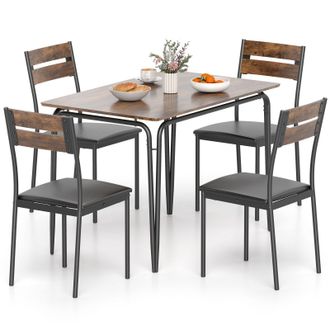 Costway Costway 5PCS Dining Table Set Rectangular Kitchen Table & 4 Armless Chairs in Brown