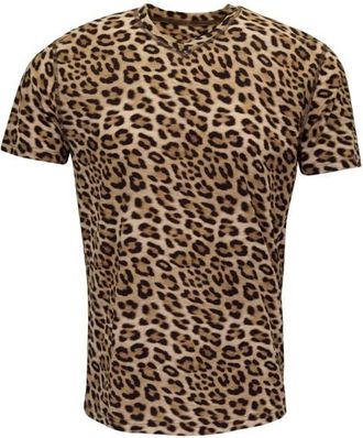 Lords of Harlech Leopard Mens Wool Vneck Tee in Leopard Brown at Nordstrom, Size Xx-Large