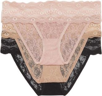 b.tempt'd by Wacoal Assorted 3-Pack Lace Kiss Bikinis in Lace Kiss Basic 2 at Nordstrom, Size X-Large