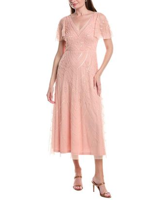 Adrianna Papell Bead Mesh Flutter Midi Dress
