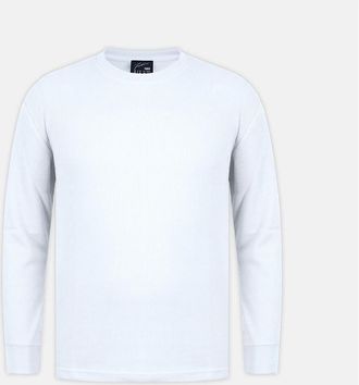 Fabric Mens Waffle Crew Neck Long Sleeve T-Shirt - White - Size: 38