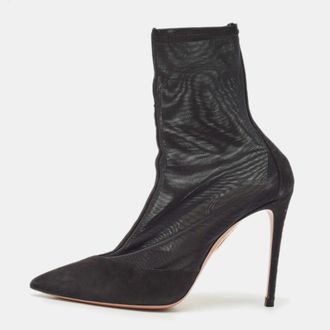Aquazzura Black Mesh And Suede Pointed Toe Hot Stuff Ankle Booties
