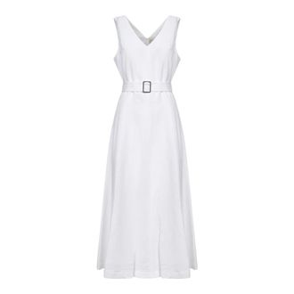 Blanca Vita V-neck uitlopende jurk - Dames - Casual kleedjes - Wit - M - Linnen - Kleedjes