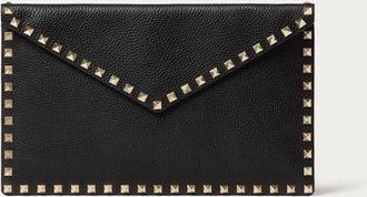 Valentino Garavani Rockstud Grainy Calfskin Envelope Pouch Woman BLACK UNI