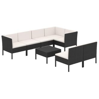 vidaXL 8 Pcs Garden Lounge Set Con Vime Pe Negro
