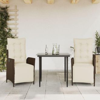 vidaXL Vidaxl - Set Comedor De Jard&iacute;n 3 Piezas Y Cojines Rat&aacute;n Sint&eacute;tico Marr&oacute;n
