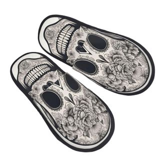 Generic Mexican Skull Women Men Sliders Fuzzy House Slippers Slip On House Shoes For Indoor Outdoor Winter M