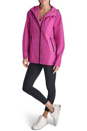 DKNY Womens White Logo Windbreaker Orchid Glow Pink - Size Medium
