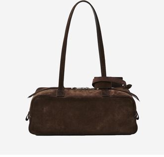 Balenciaga Womens Small Bowling Bag Dark Brown Suede Leather Shoulder