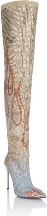 Philipp Plein Suede Strass Boots Hi-Heels Overknees Flame Women in Beige at Nordstrom, Size 41