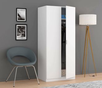Dmora Dmora - Guardarropa Dleon, Armario Dormitorio Con 2 Puertas Batientes, Mueble De Dormitorio Con 1 Balda Y Barra Para Colgar Ropa, 82x52h180 Cm, Blanco