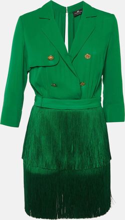 Elisabetta Franchi Green Crepe Fringe Detachable Mini Dress