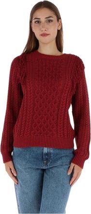 Pepe Jeans London Trui met ronde hals en kabelssteek - Dames - Ronde hals truien - Rood - XL - Katoen - Truien & Vesten