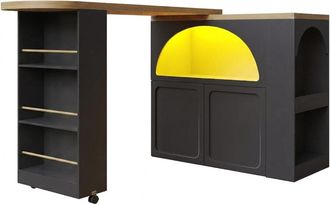 Urban Meuble Isla de cocina mesa de bar giratoria extensible con led negra