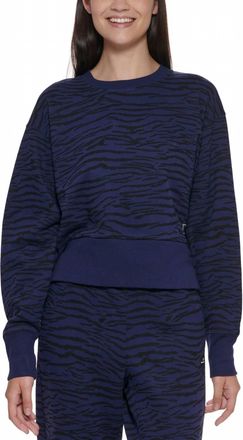 DKNY Activewear Sport Tiger-Print Cropped Sweatshirt In Midnight
