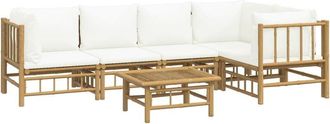 vidaXL Set De Muebles De Jard&iacute;n 6 Piezas Bamb&uacute; Y Cojines Blanco Crema Vidaxl